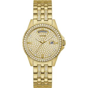 GW0254L2 horloge dames staal goldplated met idem band en zirconia