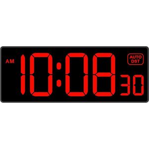 Digitale Wandklok 11,5 Inch met Seconden, Automatische Dimmer en Groot LED Display - Elektrische Klok