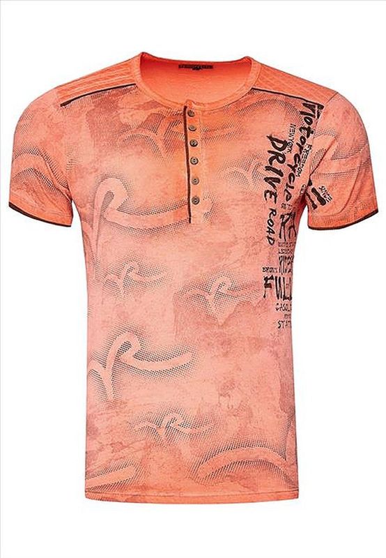 Rusty Neal - Heren T-Shirt - Oranje - Korte Mouw - Zachte Stof