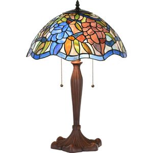 LumiLamp Tiffany Tafellamp Ø 41x60 cm Blauw Bruin Glas Kunststof Rond Tiffany Bureaulamp