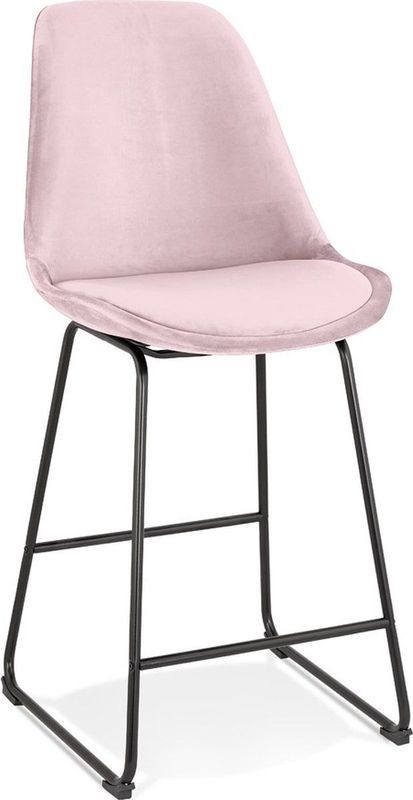Halfhoge kruk 'BULLY MINI' van roze velours met zwarte metalen poten