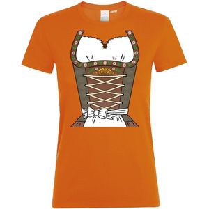 Dames T-shirt Dirndl | Oktoberfest dames heren | Tiroler outfit | Carnavalskleding dames heren | Oranje dames | maat S
