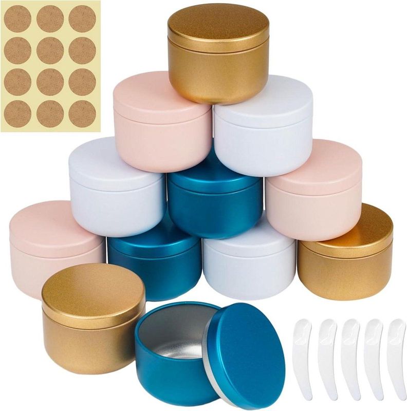 12 stuks lege aluminium potjes 50 ml met stickers en spatels - Ideaal voor cosmetica, reizen - Make-up containers