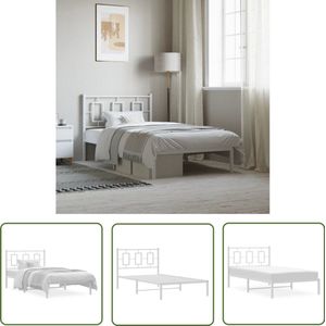 vidaXL Bedframe Metaal - 100x200 cm - Wit Klassieke Bed Frame - Metalen Bedframe - Wit Bedframe - Bedframe Met Opbergruimte - Staal Bedframe