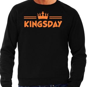 Bellatio Decorations Koningsdag sweater heren - kingsday - zwart - glitters - oranje feestkleding M