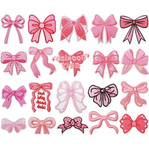 Roze Strik Ijzer Patches 20Pcs Geborduurde Ijzer Op/Naai Patches Leuke Strik Naaien Reparatie Geborduurde Applique Girly Esthetische DIY Craft