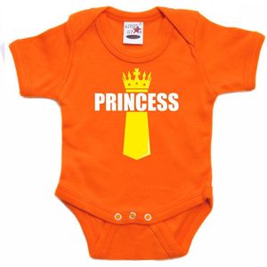 Koningsdag romper Princess met kroontje oranje - babys - Kingsday romper / kleding 56