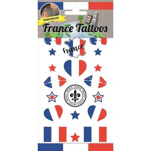 France Tattoos - Frankrijk Tattoos - Tijdelijke Tattoo - Body Glitter - Plak Tattoos - Nep Tattoo - Fake Tattoo - Vlaggen - Kinderen en volwassenen - 1 Vel met 12 tattoos