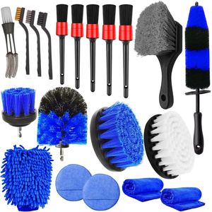 20 stuks auto reinigingsborstel set - lichtmetalen wielborstel - auto detailing kit - boor borstel - reiniging - korte handvat bandborstel - autowashandje - draadborstel - polijstpads - blind stofdoek