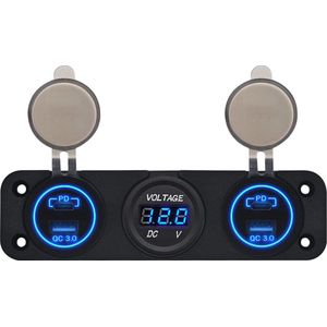 ProRide 12V USB Autolader 4 Poorten - QC3.0 - P19174 - Drievoudig inbouw met Voltmeter