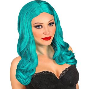 Widmann - Pruik Roxy Turquoise - Blauw, Groen - Halloween - Verkleedkleding