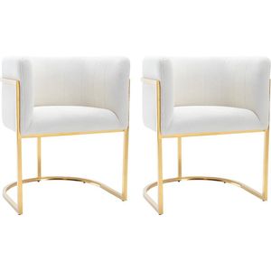 PASCAL MORABITO Set van 2 stoelen met armleuningen - Boucléstof en roestvrij staal - Wit en goudkleurig - PERIA - van Pascal Morabito L 60 cm x H 76 cm x D 56.5 cm
