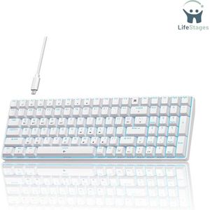 LifeStages - Mechanical Keyboard - Mechanisch Gaming Toetsenbord - 98 toetsen - Blauwe Clicky Schakelaars - LED Achtergrondverlichting - USB Kabel - Anti-ghosting - QWERTY Lay-out - Wit