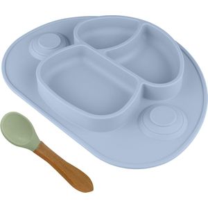 Nevi Kunststof Placemats - Kinderbestek Kinderservies Baby servies- Kinderbord - Placemat kinderen - Bord met zuignappen Hemelblauw