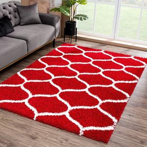 hoogpolig tapijt voor woonkamer, slaapkamer, keuken - rood, maat: 140x200 cm