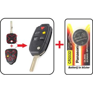 5 knoppen klapsleutel ombouwset + Batterij CR2032 geschikt voor Volvo sleutel / Volvo C30 / Volvo S40 / Volvo V70 / Volvo XC90 / Volvo autosleutel.