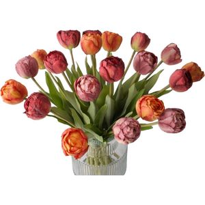 WinQ- Boeket Kunst Tulpen 21stuks - Boeket zijden Tulpen 40cm - prachtige voojaarskleuren - Kunstbloemen - zijden bloemen - exclusief glasvaas