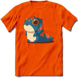 Schattige monster kat T-Shirt Grappig | Dieren katten Kleding Kado Heren / Dames | Animal Skateboard Cadeau shirt - Oranje - 3XL
