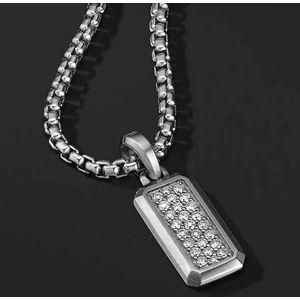 Heren Ketting met Diamant Hanger (Zirkonia) - Minimalist - Zilver Kleurig - Kettingen Dames - Cadeau voor Man - Mannen Cadeautjes