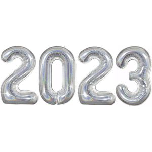 Folie Ballon Cijfer 2023 Oud En Nieuw Versiering Nieuw Jaar Feest Artikelen Happy New Year Glitter Zilver - XL Formaat
