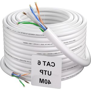 40m Cat 6 Ethernet Kabel - Ongeschermde UTP Spoel Installatiekabel - Hoge Snelheid LAN Gigabit Kabel - RJ45 Wit - Internet Verbindingskabel