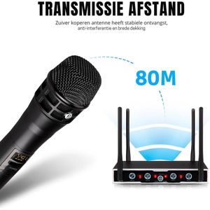 Draadloze DU4004 UHF Microfoon 4 x 16 Instelbare Kanalen Met Handmicrofoon Draadloze Set 80 m Bereik Draadloze Microfoon Voor Zang Karaoke 4 Handhelden