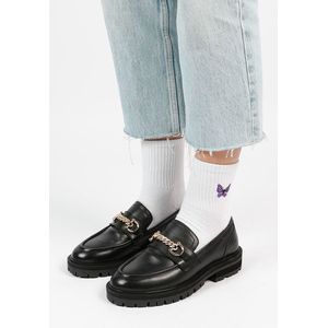 Sacha - Dames - Zwarte chunky loafers met goudkleurige chain - Maat 39