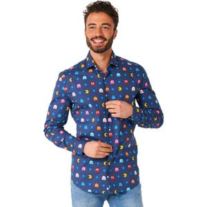 OppoSuits Lange Mouwen Overhemd Pixel PAC-MAN‚Ñ¢ - Heren Carnaval Overhemd - Casual Gaming PAC-MAN Shirt- Wit - Maat EU 41/42