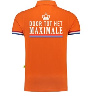 Luxe Koningsdag poloshirt - 200 grams katoen - Door tot het maximale - oranje - heren - Koningsdag kleding/ shirts M