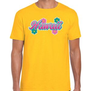 Hawaii t-shirt geel met bloemen voor heren - Zomer kleding XXL