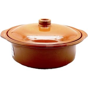 Tapas terracotta ovenschaal/stoofpot cocotte met deksel 30 cm - Braadpannen van steen