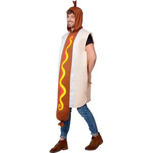 Wilbers & Wilbers - Eten & Drinken Kostuum - Only A Hotdog Is A Good Dog Kostuum - Bruin, Wit / Beige - Maat 54 - Carnavalskleding - Verkleedkleding