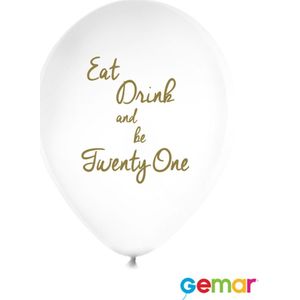 Ballonnen Eat drink and be 21 Wit met opdruk Goud (helium)