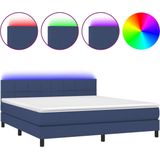 VidaXL Boxspring met Matras en LED Stof Blauw 160x200 cm