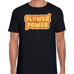 Bellatio Decorations hippie t-shirt voor heren - flower power - vintage - zwart - jaren 60 themafeest L