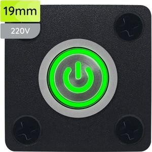 ProRide Metalen drukschakelaar Inbouwpaneel 220V ON-OFF - 19mm - met Aansluitkabel - LED indicatie Groen