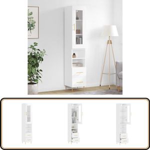 Hoge Kast Hoogglans Wit - Stijlvol en Functioneel Hoge Kast - Kast - Opslagruimte - Houten Kast - Modern Design