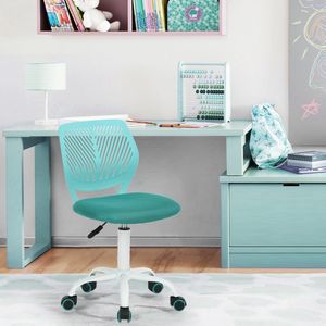 Modern verstelbaar design computerstoel bureau draaibare armloze kinderen leerruimte thuis kantoor taakstoel, turquoise, plastic, 38,5 cm x 40 cm x 75-87 cm