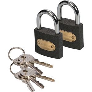 Silverline Hangslot met 3 sleutels - 2x - 60 mm - ijzer - kofferslot - heavy duty
