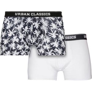 Urban Classics - Palm 2-Pack Boxershorts set - S - Wit/Zwart