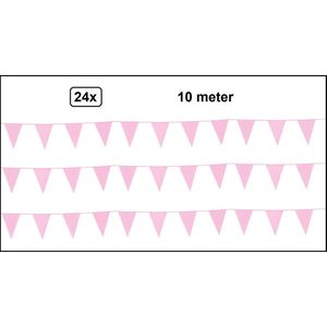 24x Vlaggenlijn roze 10 meter - vlaglijn festival thema feest verjaardag carnaval vlaggetje kleur