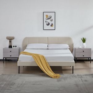 Gestoffeerd bed Porvoo met bedbodem en matras 140x200 cm beige [en.casa]