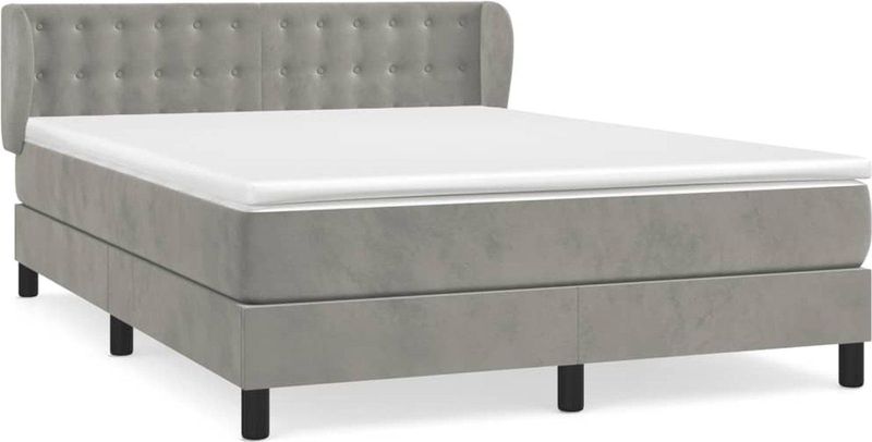 vidaXL - Boxspring - met - matras - fluweel - lichtgrijs - 140x200 - cm