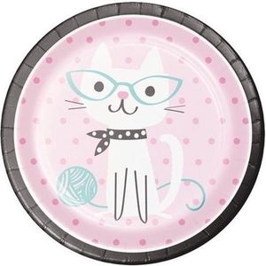 8x Kartonnen wegwerp katten/poezen thema bordjes - 23 cm - wegwerpbordjes van karton - Feestbordjes - Feestartikelen tafeldecoratie