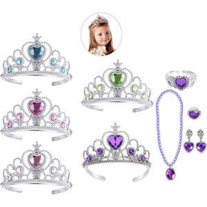 Uitdeelzakjes - 5 x Kroon / Tiara - Verjaardag - Prinsessen - Juwelenset Paars - Traktatie Kind - Verkleedaccessoire
