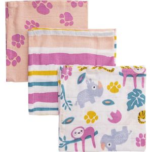 Briljant Baby - Monddoekje Hydrofiel Jungle Dusk - 3 Stuks - Pink