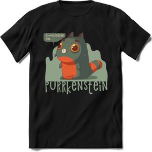 Monster van Purrkenstein T-Shirt Grappig | Dieren katten halloween Kleding Kado Heren / Dames | Animal Skateboard Cadeau shirt - Zwart - M