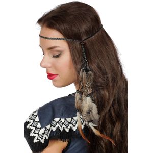 Haarband gevlochten met bruine veren