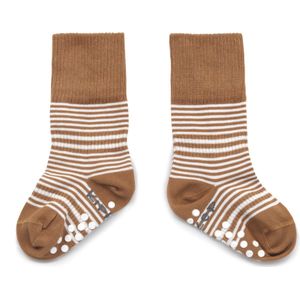 KipKep antislip sokjes - maat 18-24 maanden - Camel, bruin gestreept - Blijf-Sokken - 1 paar - zakken niet af - Stay-on-Socks - biologisch katoen