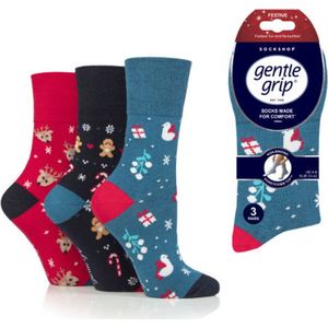 Gentle grip kerst dames sokken - dark design - Per 3 paar